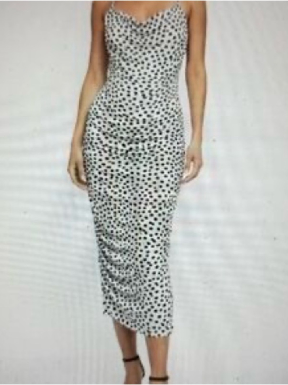 Zara White Slip Maxi Dress with Black Micro Dot Print